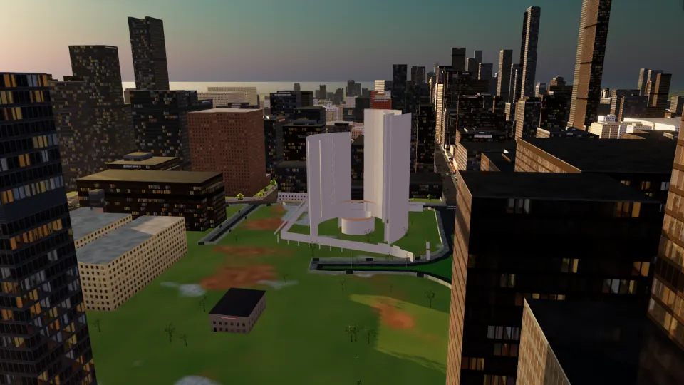 Toronto City Hall and Nathan Phillips Square, rendered in the app