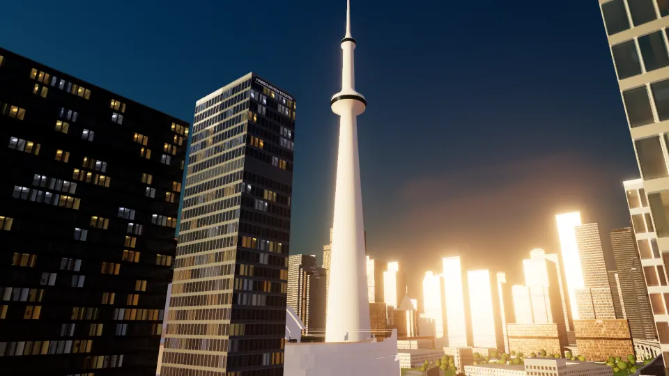 The CN Tower over the Entertainment District, rendered in the app